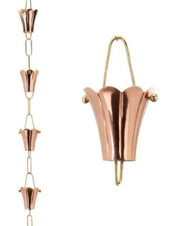 Fluted Flower Pure Copper Rain Chain, 8.5' 13 Fluted Flower Pure Copper Rain Chain, 8.5' -Garden Serie Store 8600204 01v