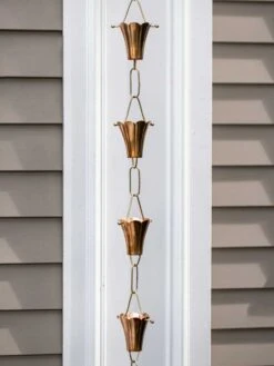 Fluted Flower Pure Copper Rain Chain, 8.5' 11 Fluted Flower Pure Copper Rain Chain, 8.5' -Garden Serie Store 8600204 03v