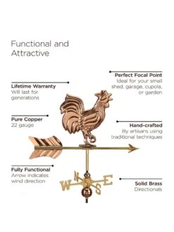 Rooster Garden Copper Weathervane With Pole -Garden Serie Store 8600284 04v 1