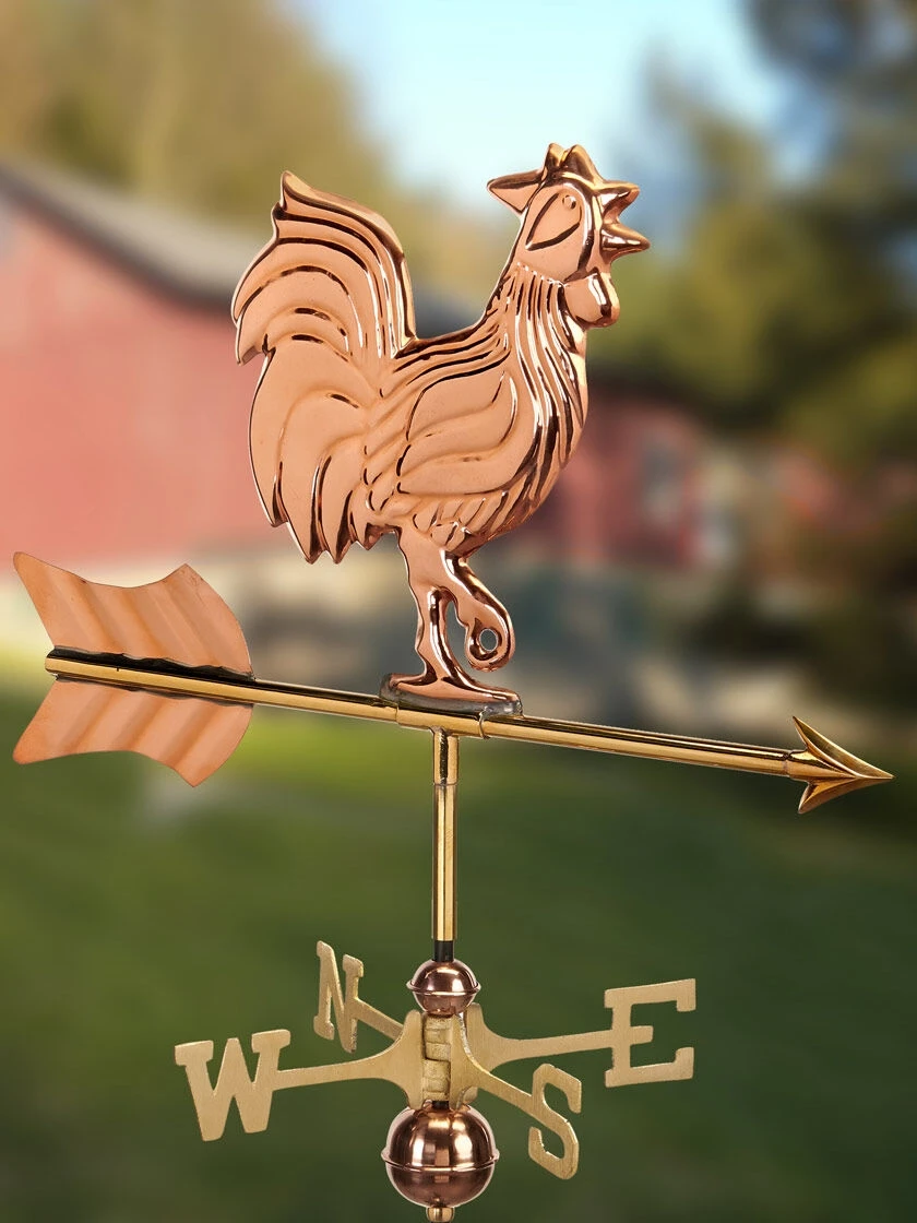 Rooster Cottage Copper Weathervane With Roof Mount 3 Rooster Cottage Copper Weathervane With Roof Mount