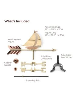Sailboat Cottage Copper Weathervane With Roof Mount 8 Sailboat Cottage Copper Weathervane With Roof Mount -Garden Serie Store 8600347 01v