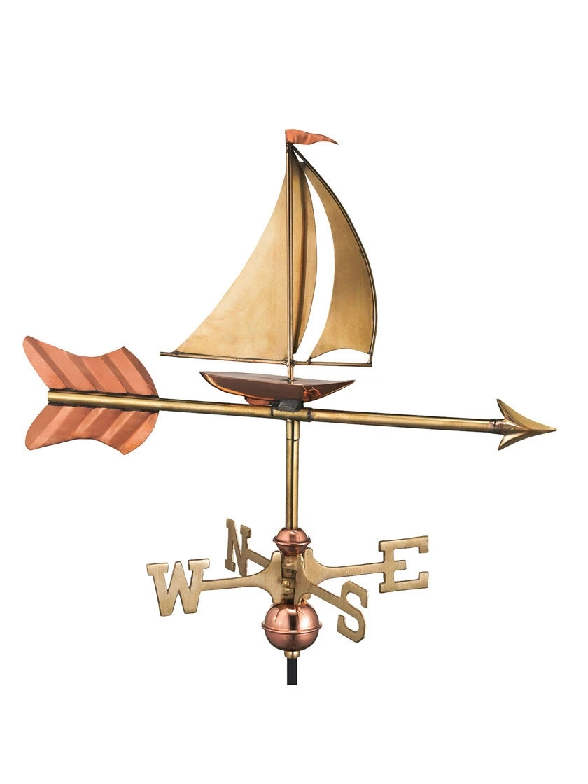 Sailboat Cottage Copper Weathervane With Roof Mount 6 Sailboat Cottage Copper Weathervane With Roof Mount - Image 4