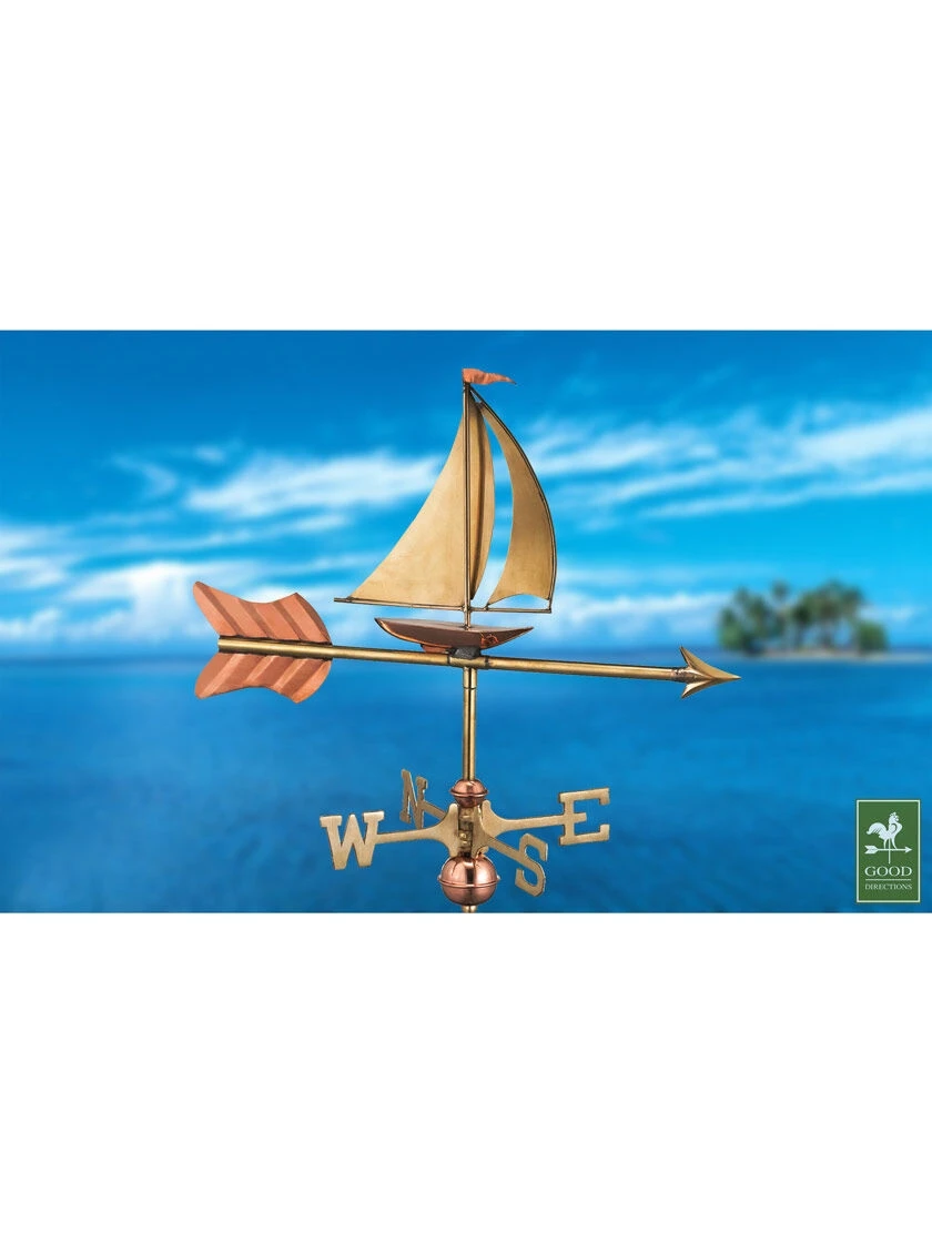 Sailboat Cottage Copper Weathervane With Roof Mount 3 Sailboat Cottage Copper Weathervane With Roof Mount