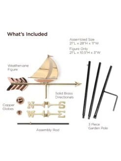 Sailboat Garden Copper Weathervane With Pole -Garden Serie Store 8600348 02v