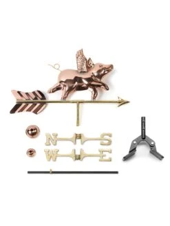 Flying Pig Cottage Copper Weathervane With Roof Mount -Garden Serie Store 8600376 03v