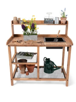 Dynamic Acacia Potting Bench With Soil Reservoir -Garden Serie Store 8611009 005