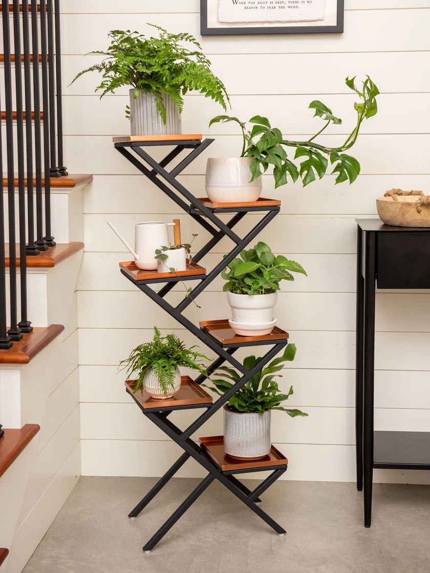 Crisscross Cascading Plant Stand With Copper Trays 3 Crisscross Cascading Plant Stand With Copper Trays
