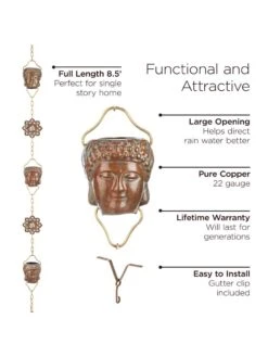 Buddha Copper Rain Chains, 8.5' -Garden Serie Store 8612737 03v
