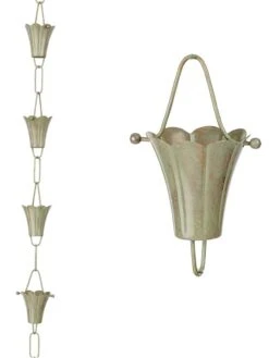 Fluted Flower Pure Copper Rain Chain, 8.5' 14 Fluted Flower Pure Copper Rain Chain, 8.5' -Garden Serie Store 8612742 02v
