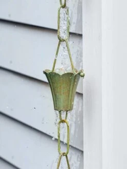 Fluted Flower Pure Copper Rain Chain, 8.5' 12 Fluted Flower Pure Copper Rain Chain, 8.5' -Garden Serie Store 8612742 04v