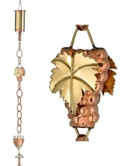 Wine Bottle, Grapes & Glasses Copper Rain Chain, 9.5'