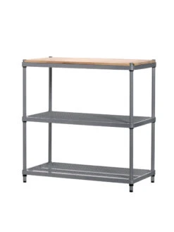 MeshWorks © 3 Tier Plant Shelving With Wood Top -Garden Serie Store 8613017 04v meshworks 3 tier plant shelf with wood top silver
